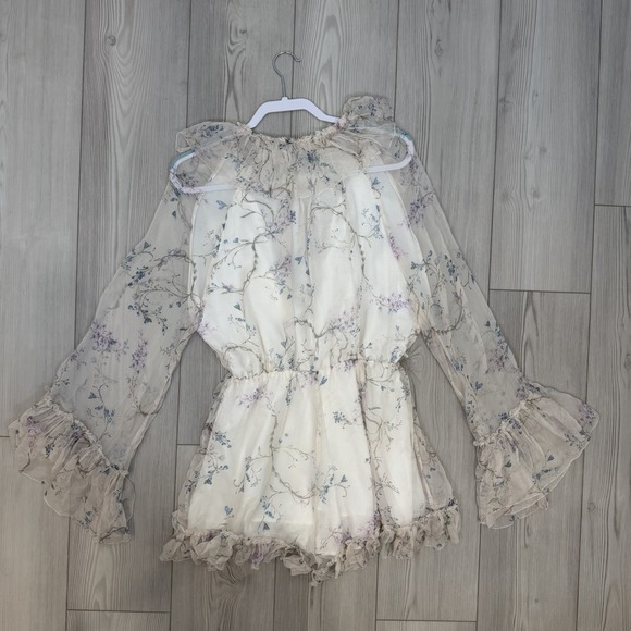 ZIMMERMANN Paradiso Ruffled Floral-print Silk Romper In Cream Floral - Picture 13 of 16